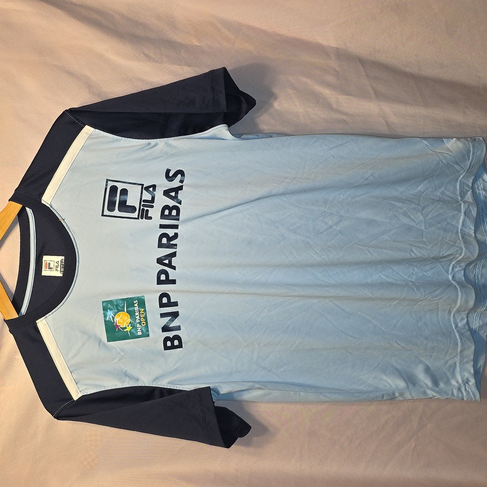 FILA Men's BNP Paribas OPEN Blue & White Shirt Size Medium (Matt #31)